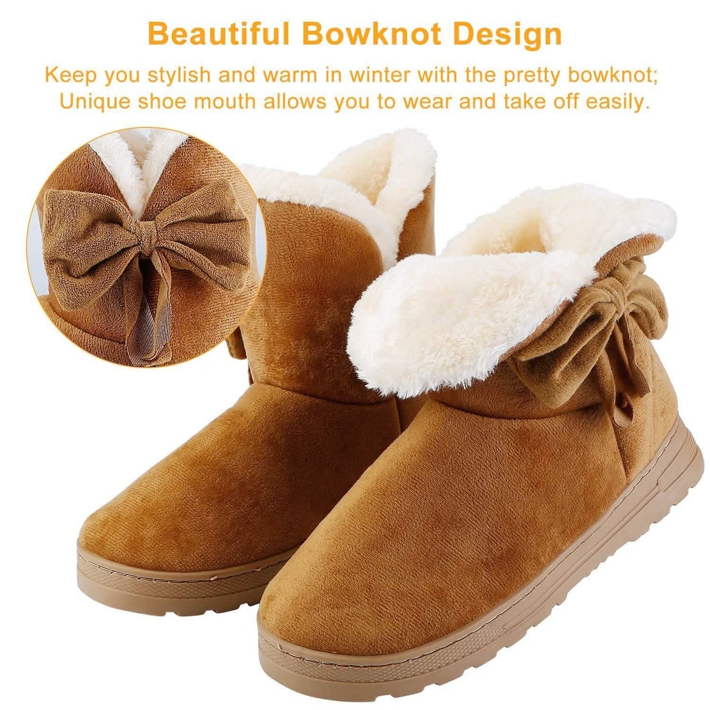 Damen-Winterstiefel Wadenhoch mit rutschfester Gummisohle und Schleife