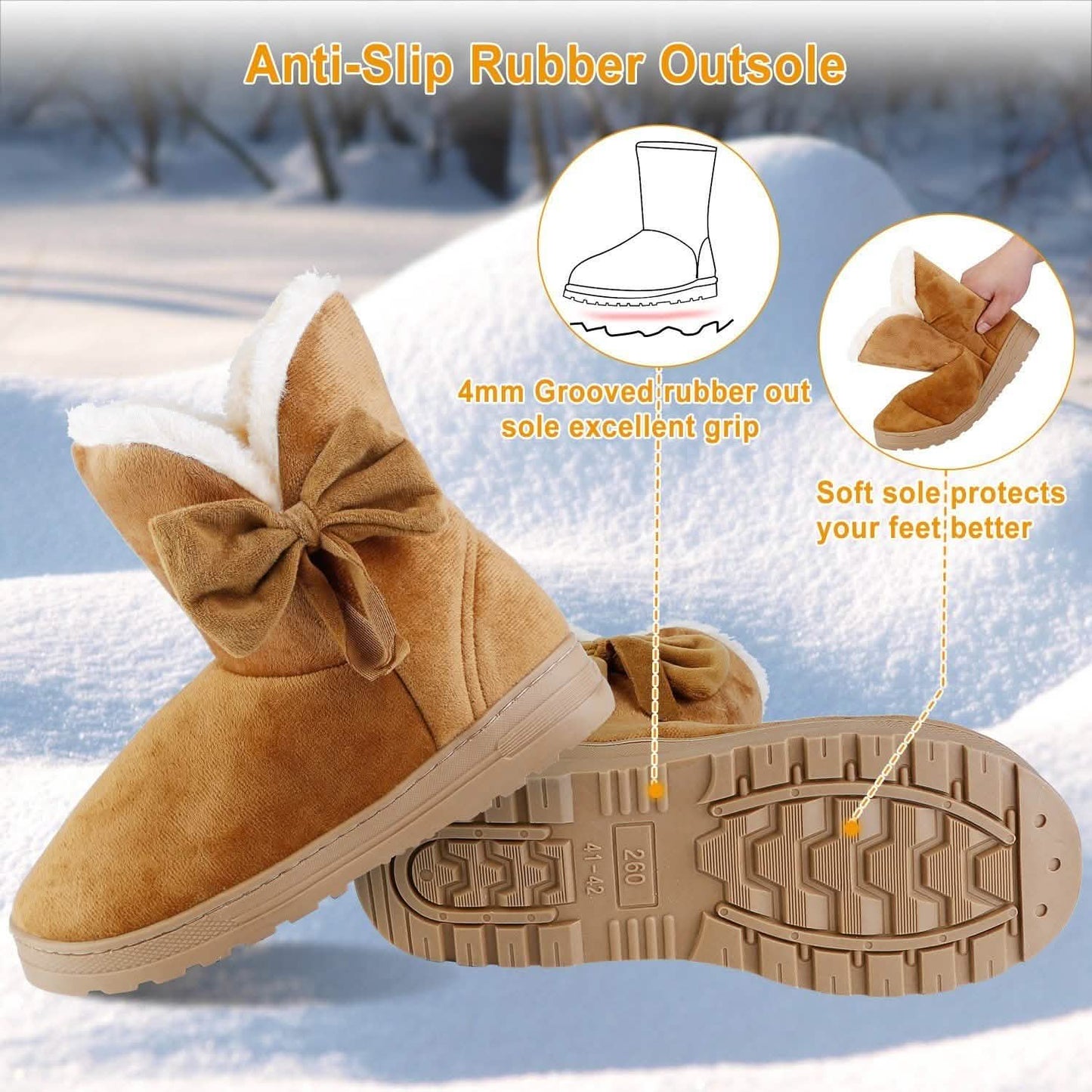 Damen-Winterstiefel Wadenhoch mit rutschfester Gummisohle und Schleife