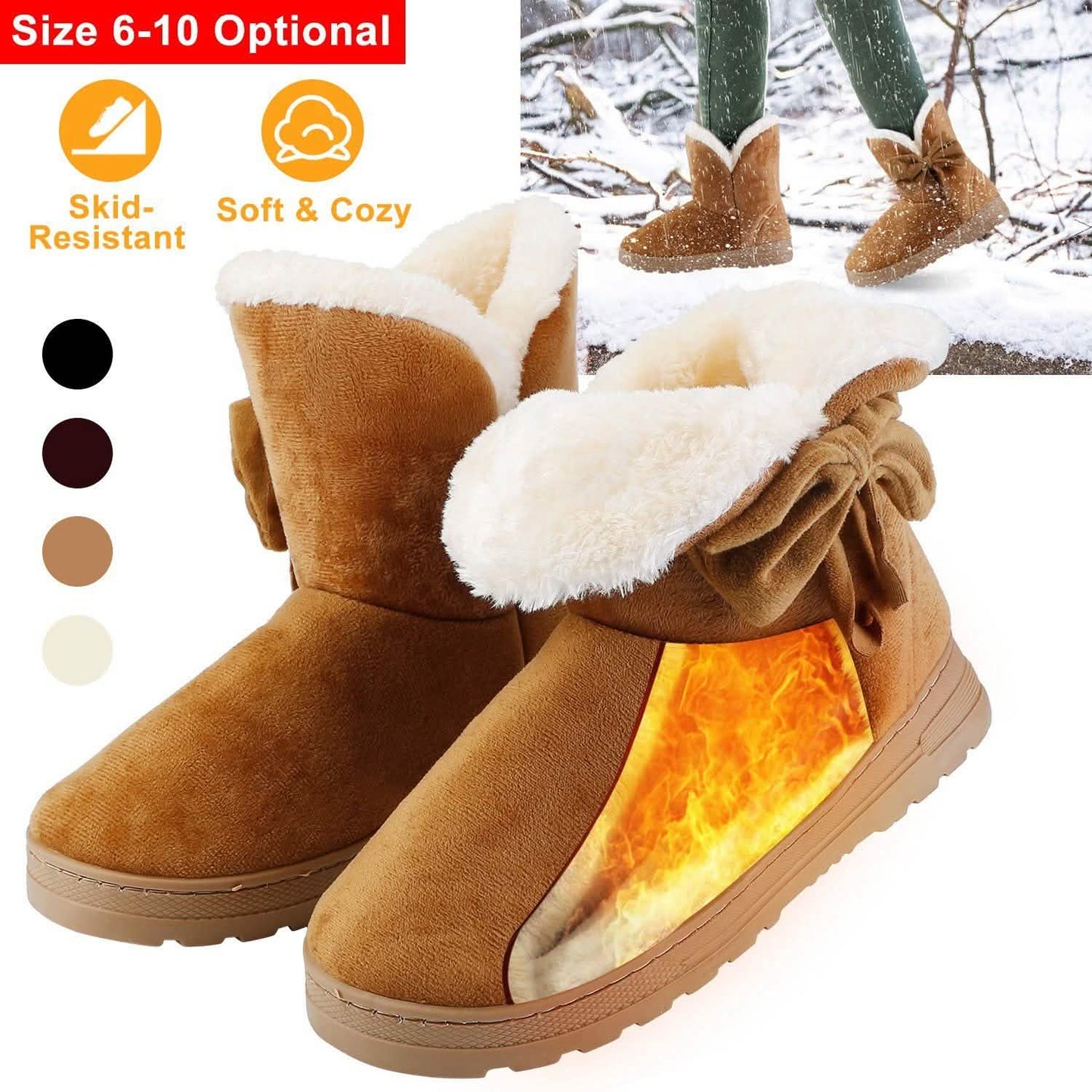 Damen-Winterstiefel Wadenhoch mit rutschfester Gummisohle und Schleife