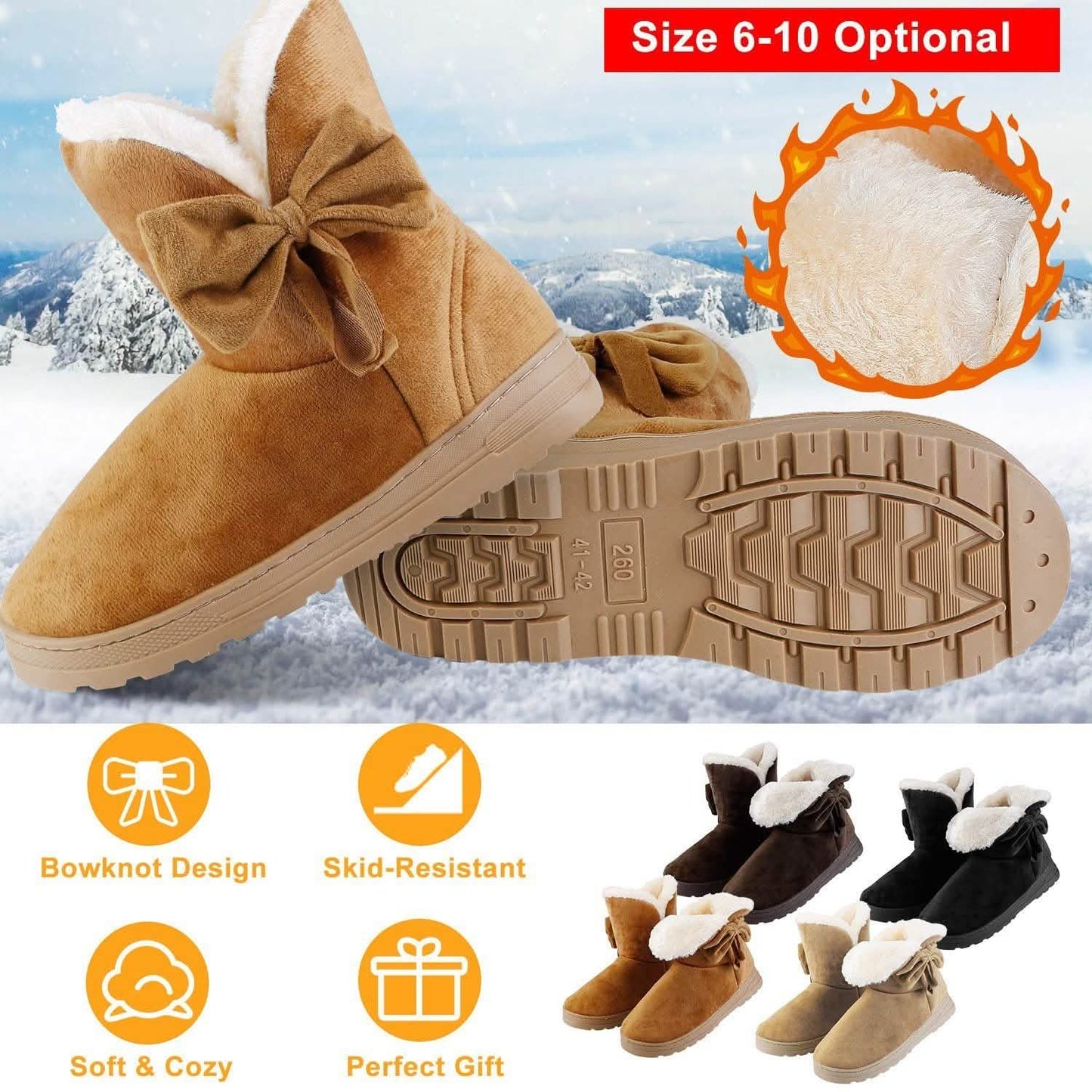 Damen-Winterstiefel Wadenhoch mit rutschfester Gummisohle und Schleife
