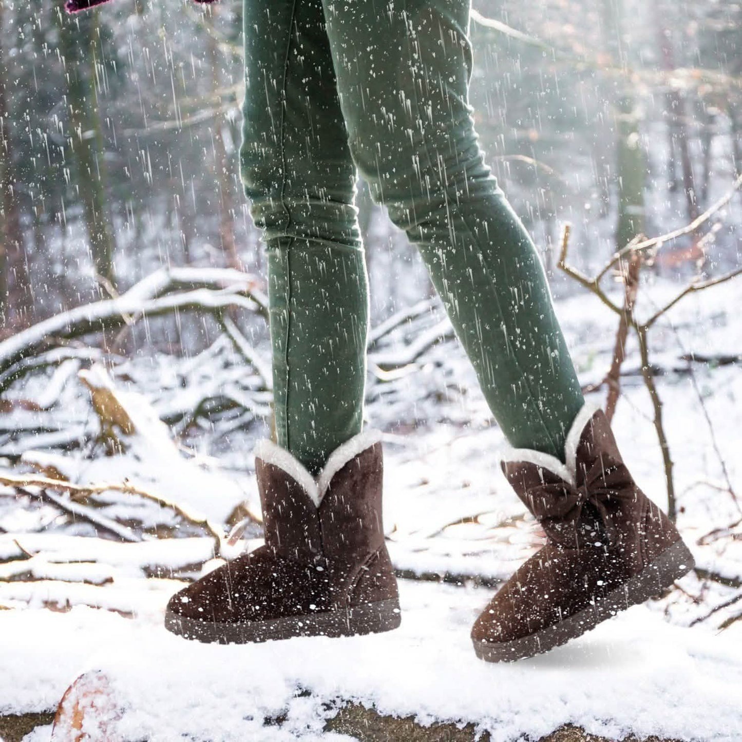 Damen-Winterstiefel Wadenhoch mit rutschfester Gummisohle und Schleife