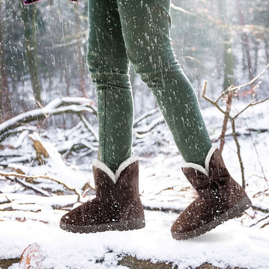 Damen-Winterstiefel Wadenhoch mit rutschfester Gummisohle und Schleife