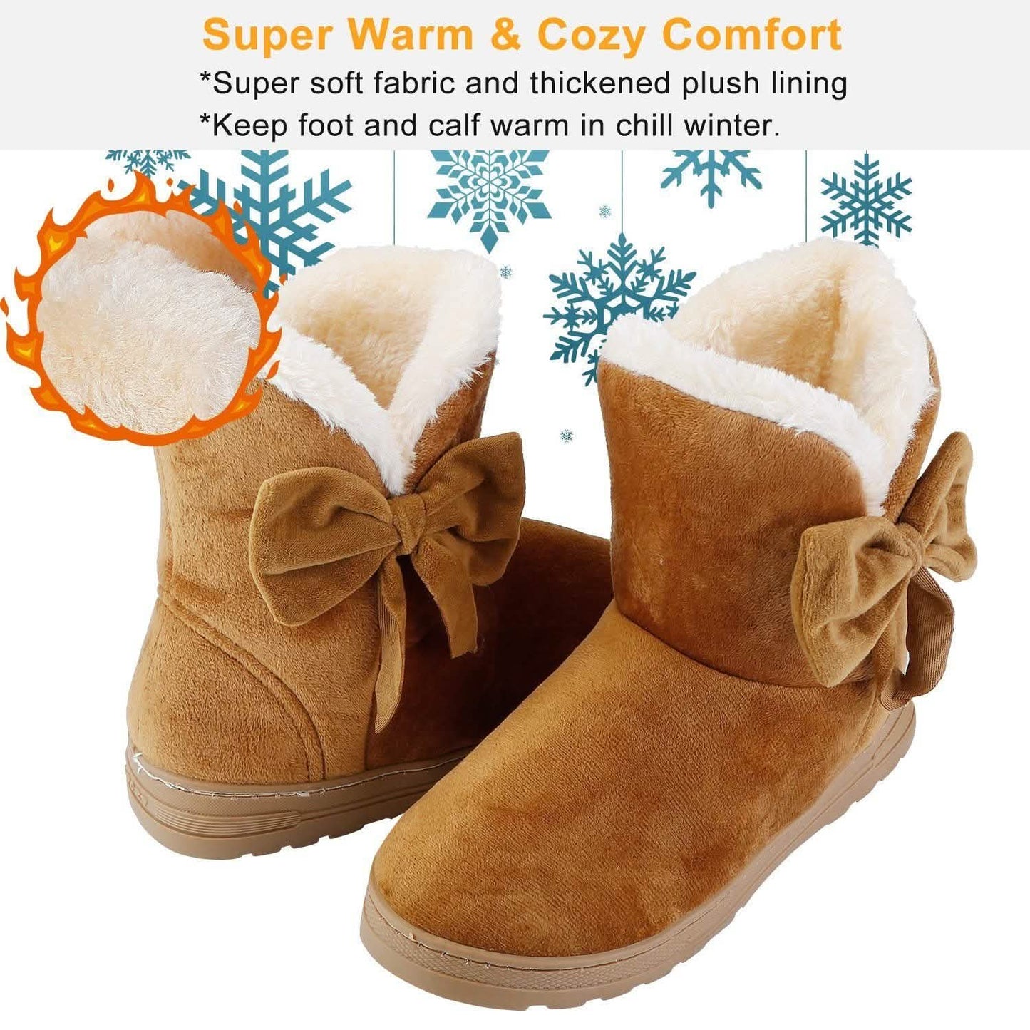 Damen-Winterstiefel Wadenhoch mit rutschfester Gummisohle und Schleife