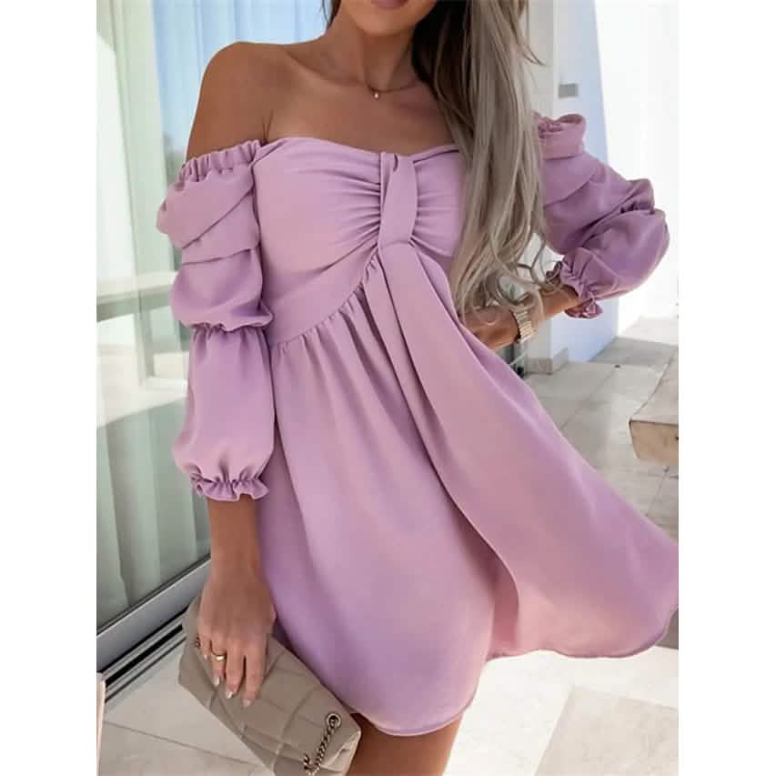 Damen Carmen-Ausschnitt Freizeitkleid mit Puffärmeln