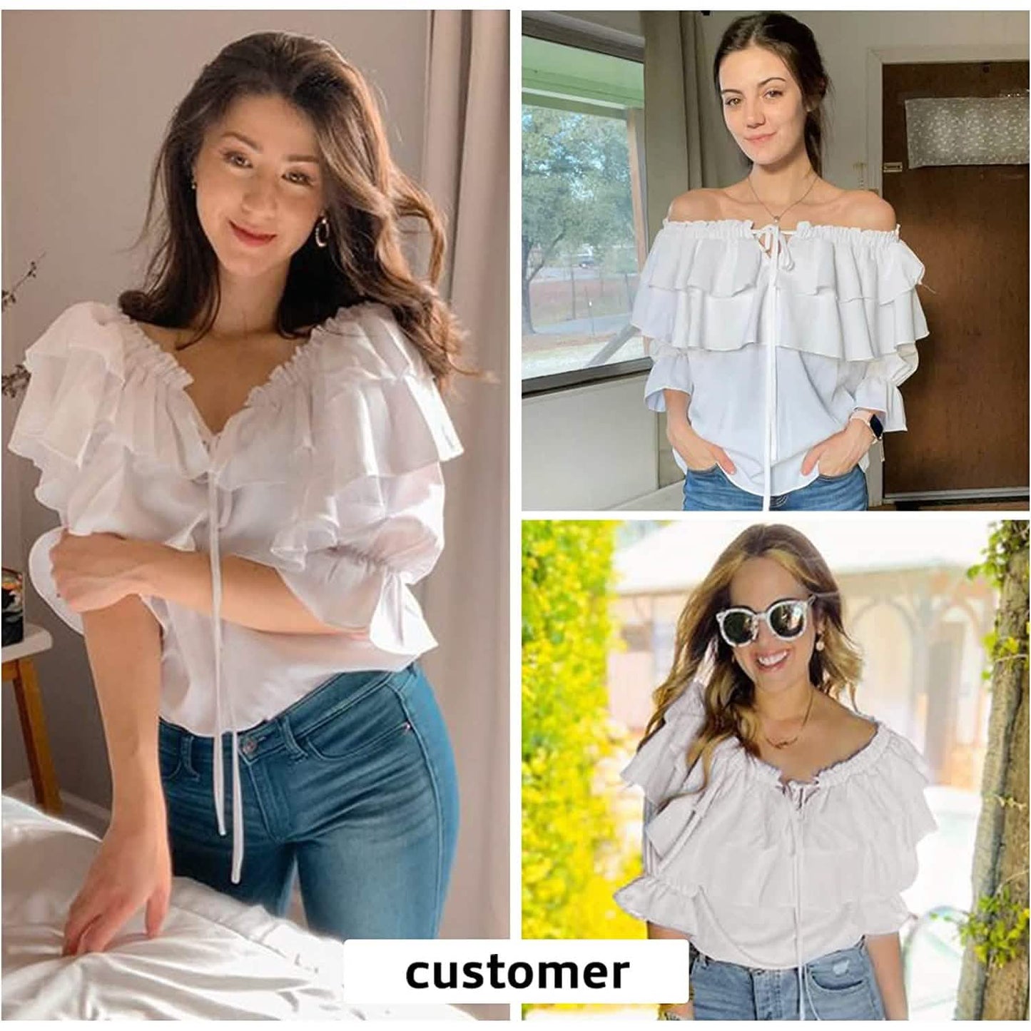 Damen schulterfreies Rüschen-Langarmshirt lässiges Lagen-Oberteil