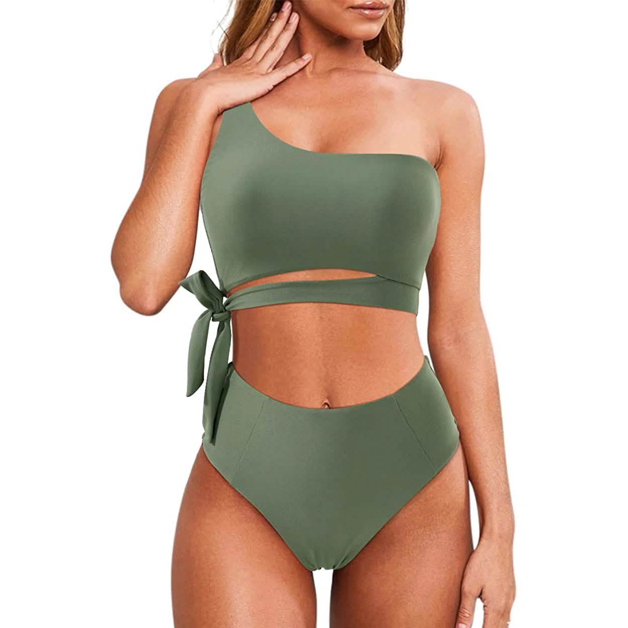 Damen Bikini mit hoher Taille und One-Shoulder-Träger