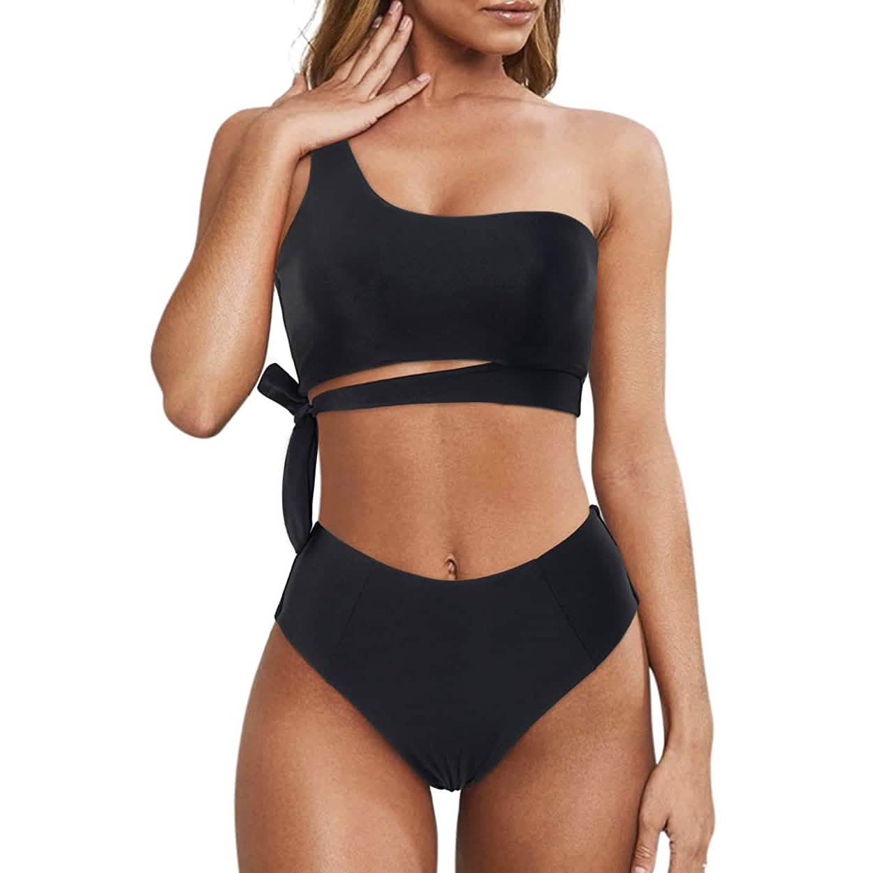 Damen Bikini mit hoher Taille und One-Shoulder-Träger