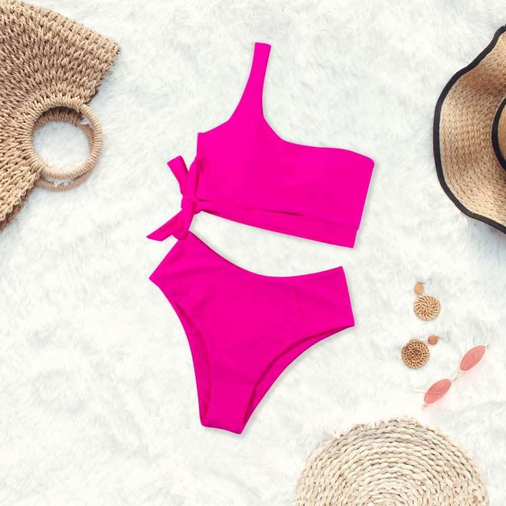Damen Bikini mit hoher Taille und One-Shoulder-Träger
