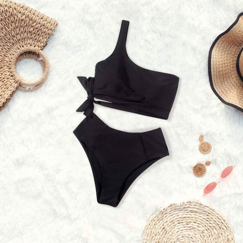 Damen Bikini mit hoher Taille und One-Shoulder-Träger