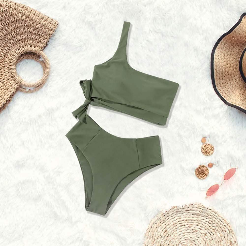 Damen Bikini mit hoher Taille und One-Shoulder-Träger