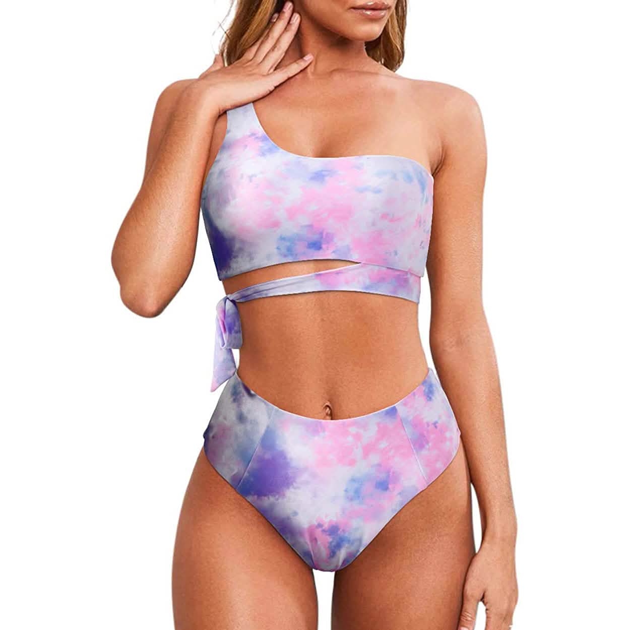Damen Bikini mit hoher Taille und One-Shoulder-Träger