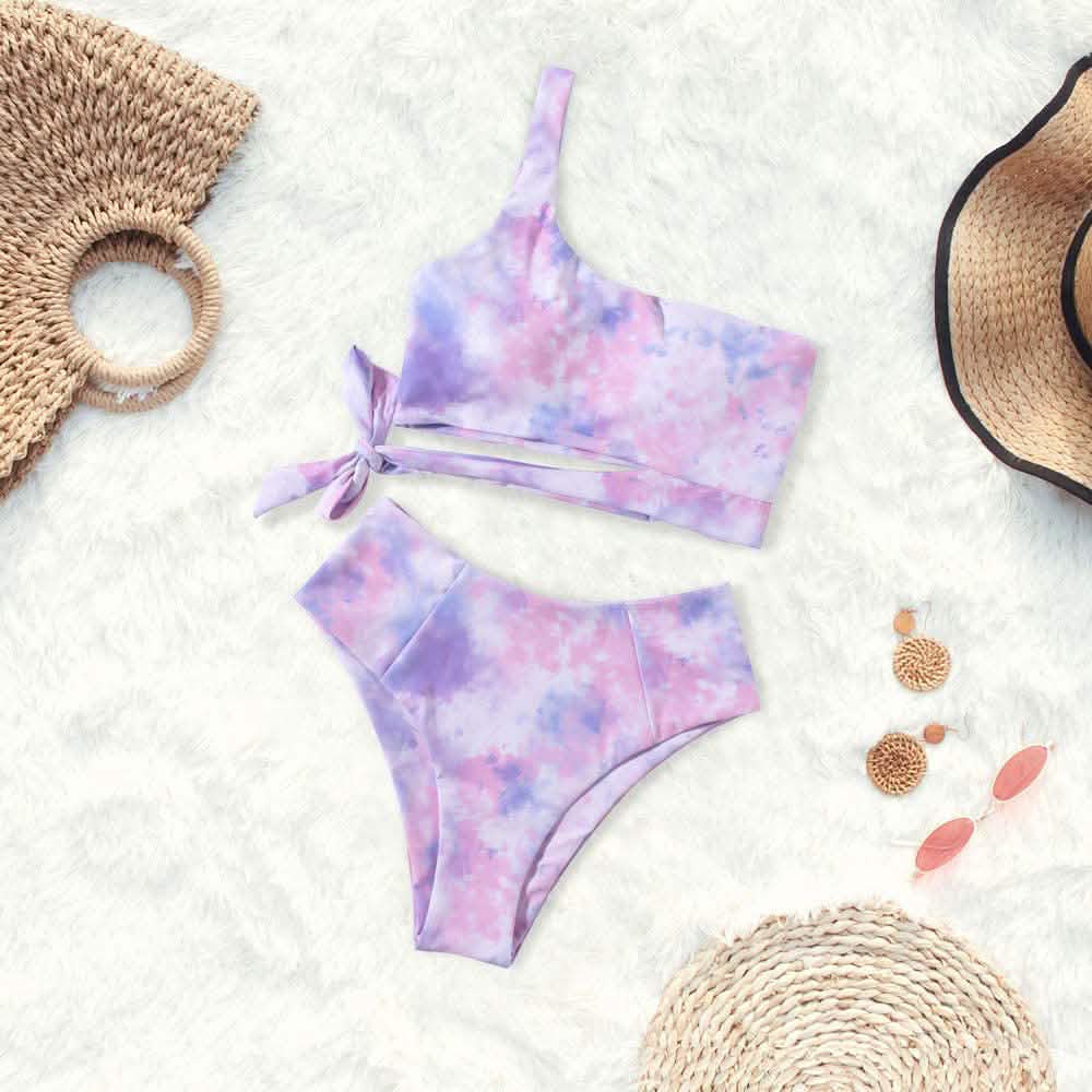Damen Bikini mit hoher Taille und One-Shoulder-Träger