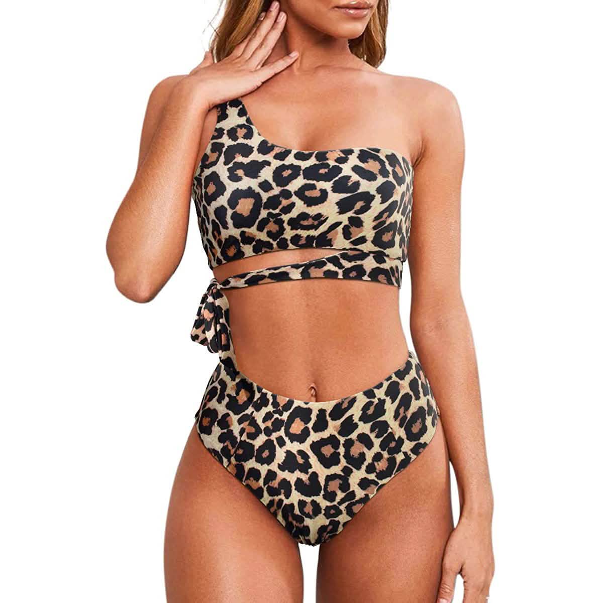 Damen Bikini mit hoher Taille und One-Shoulder-Träger
