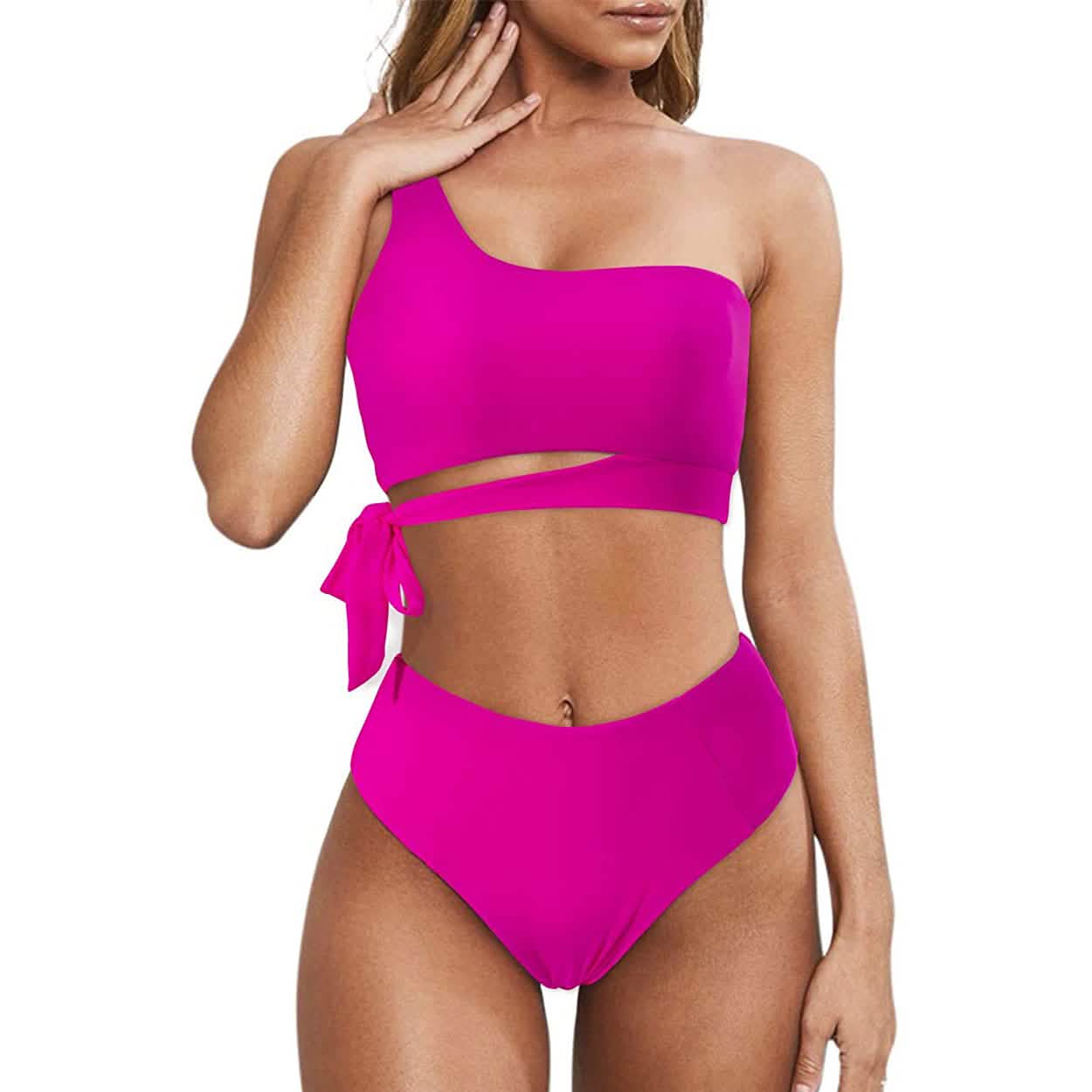 Damen Bikini mit hoher Taille und One-Shoulder-Träger
