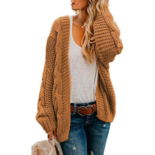 Damen Strickjacke Offen Langarm Grobstrick Loose Outerwear Mantel