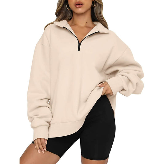 Damen Oversized Half Zip Pullover Langarm-Sweatshirt