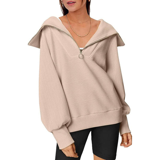 Damen Übergroßer Halb-Reißverschluss Pullover Hoodie