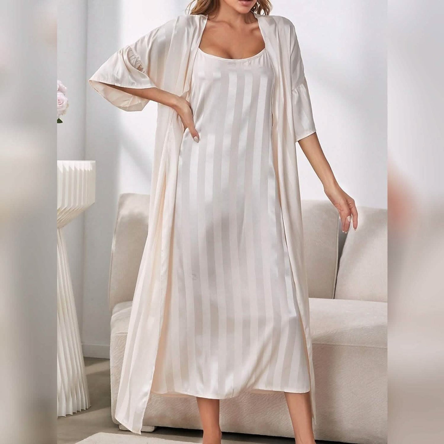 Damen Pyjama Bademantel Nachthemd