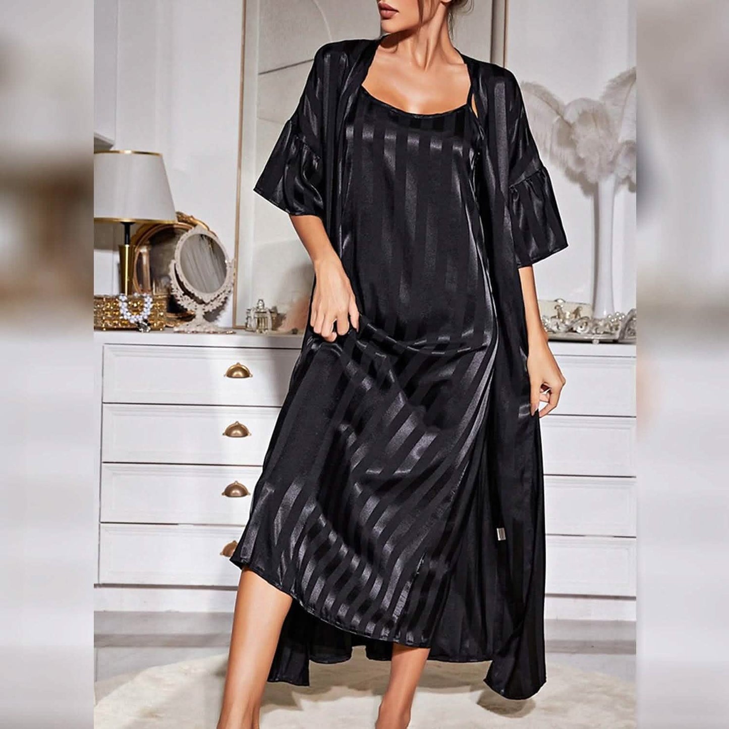 Damen Pyjama Bademantel Nachthemd