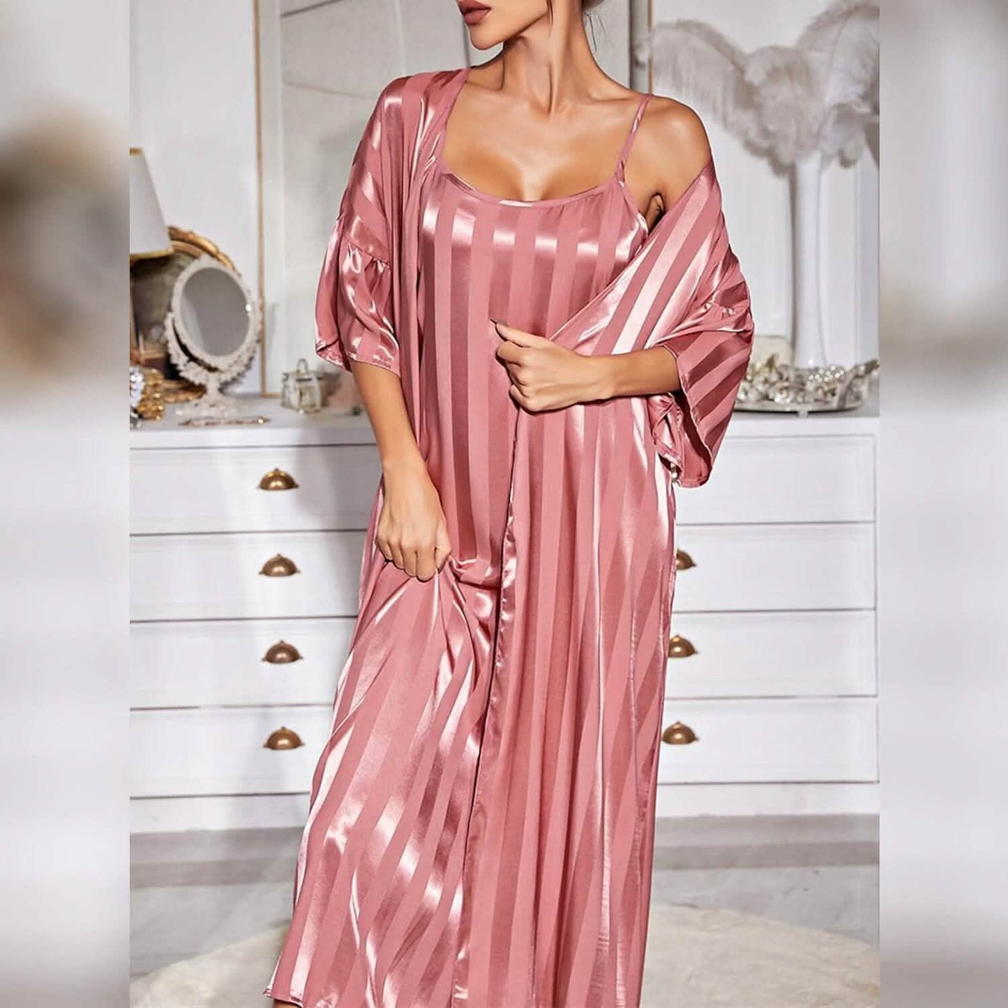 Damen Pyjama Bademantel Nachthemd