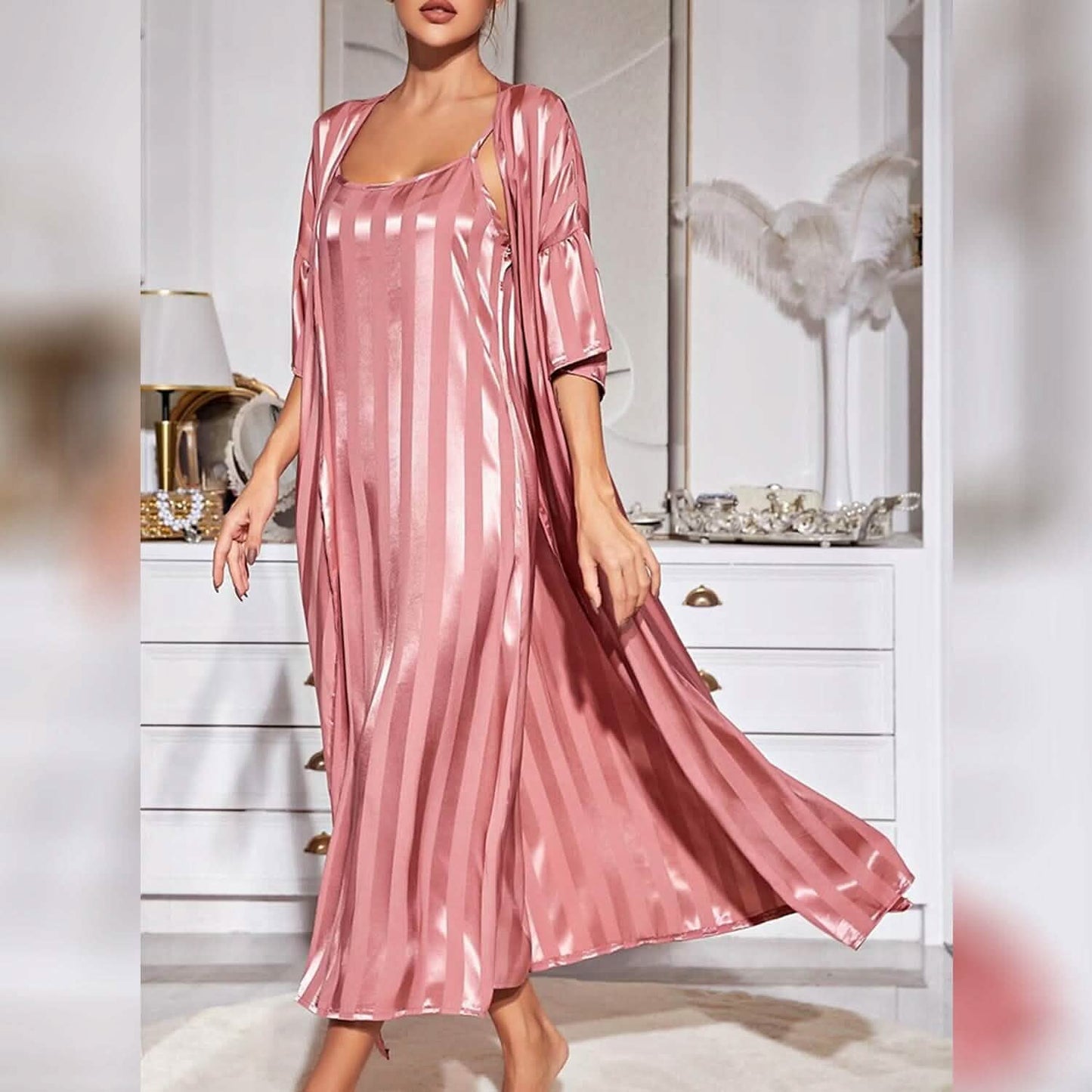 Damen Pyjama Bademantel Nachthemd