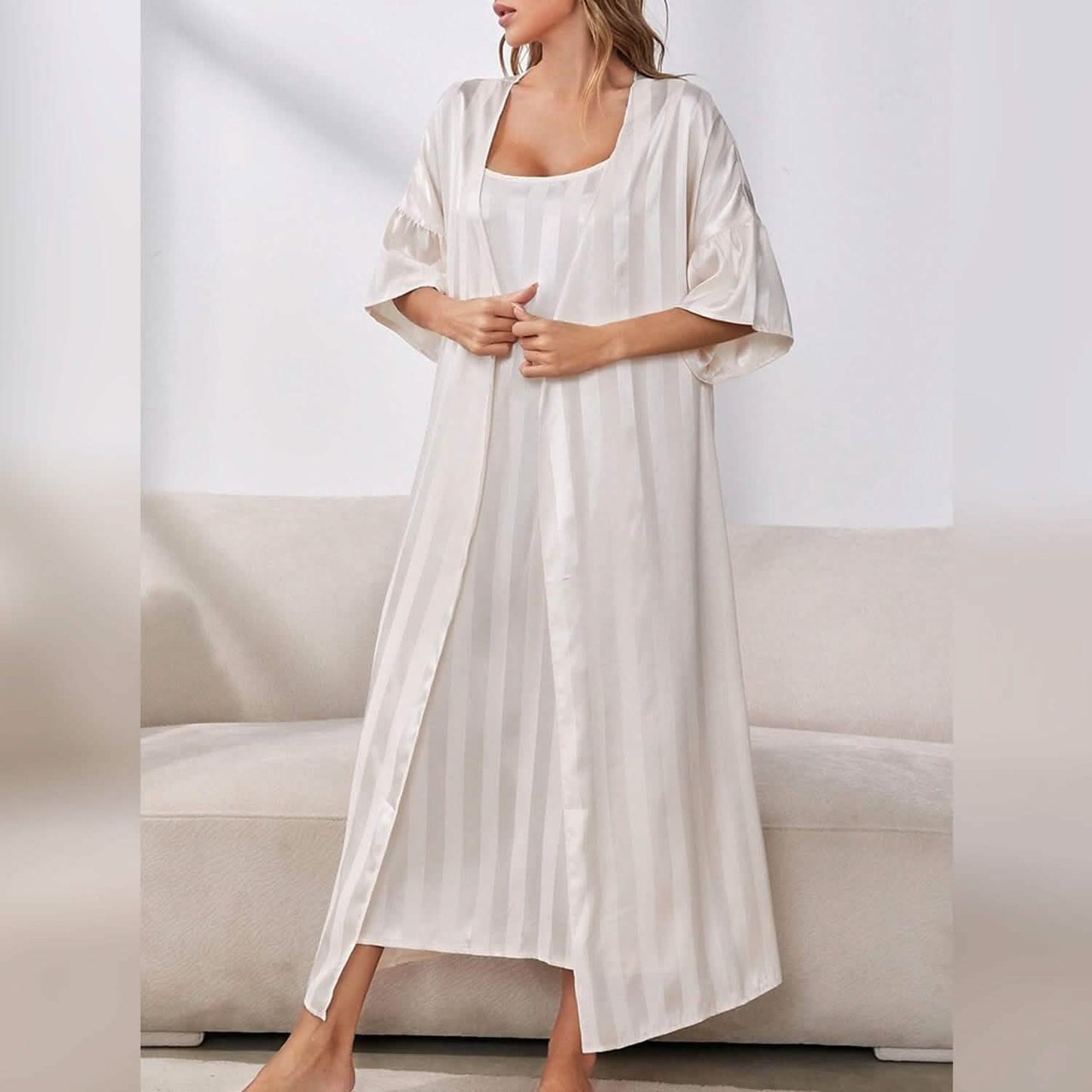 Damen Pyjama Bademantel Nachthemd