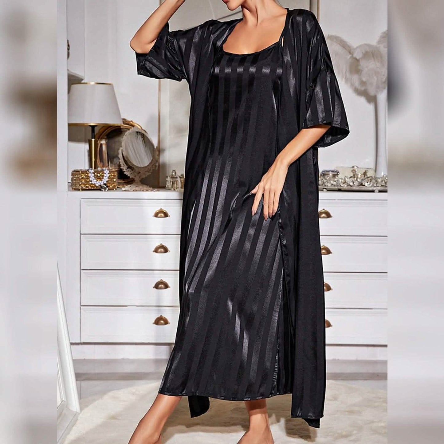 Damen Pyjama Bademantel Nachthemd