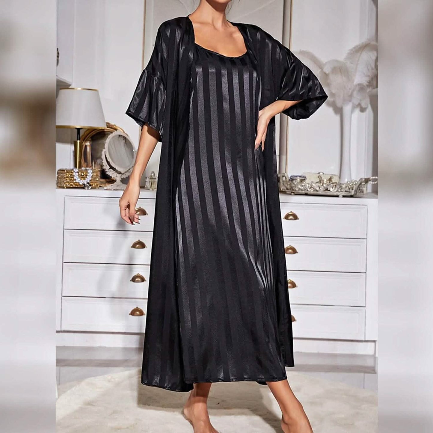 Damen Pyjama Bademantel Nachthemd