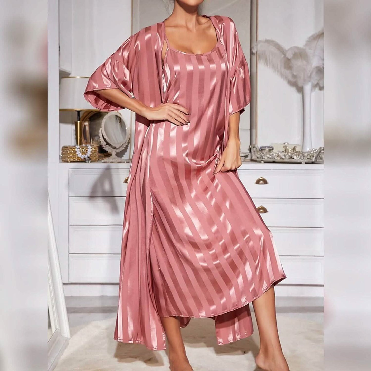 Damen Pyjama Bademantel Nachthemd