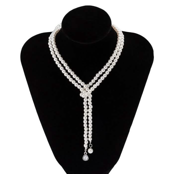 Elegante mehrlagige Kunstperlenkette für Damen, böhmischer Quastenanhänger, zweireihiger Schmuck
