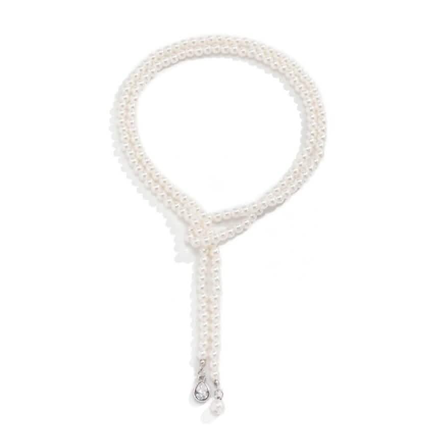 Elegante mehrlagige Kunstperlenkette für Damen, böhmischer Quastenanhänger, zweireihiger Schmuck