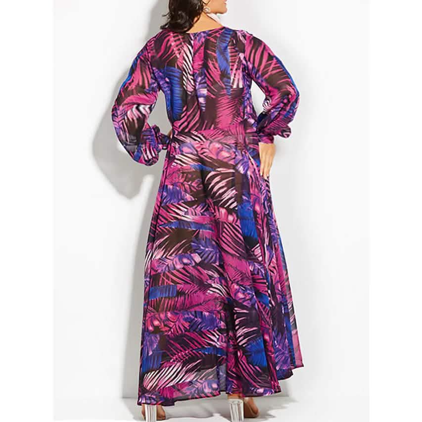 Damen Große Größen A-Linien-Kleid Floral V-Ausschnitt bedruckt Laternenärmel