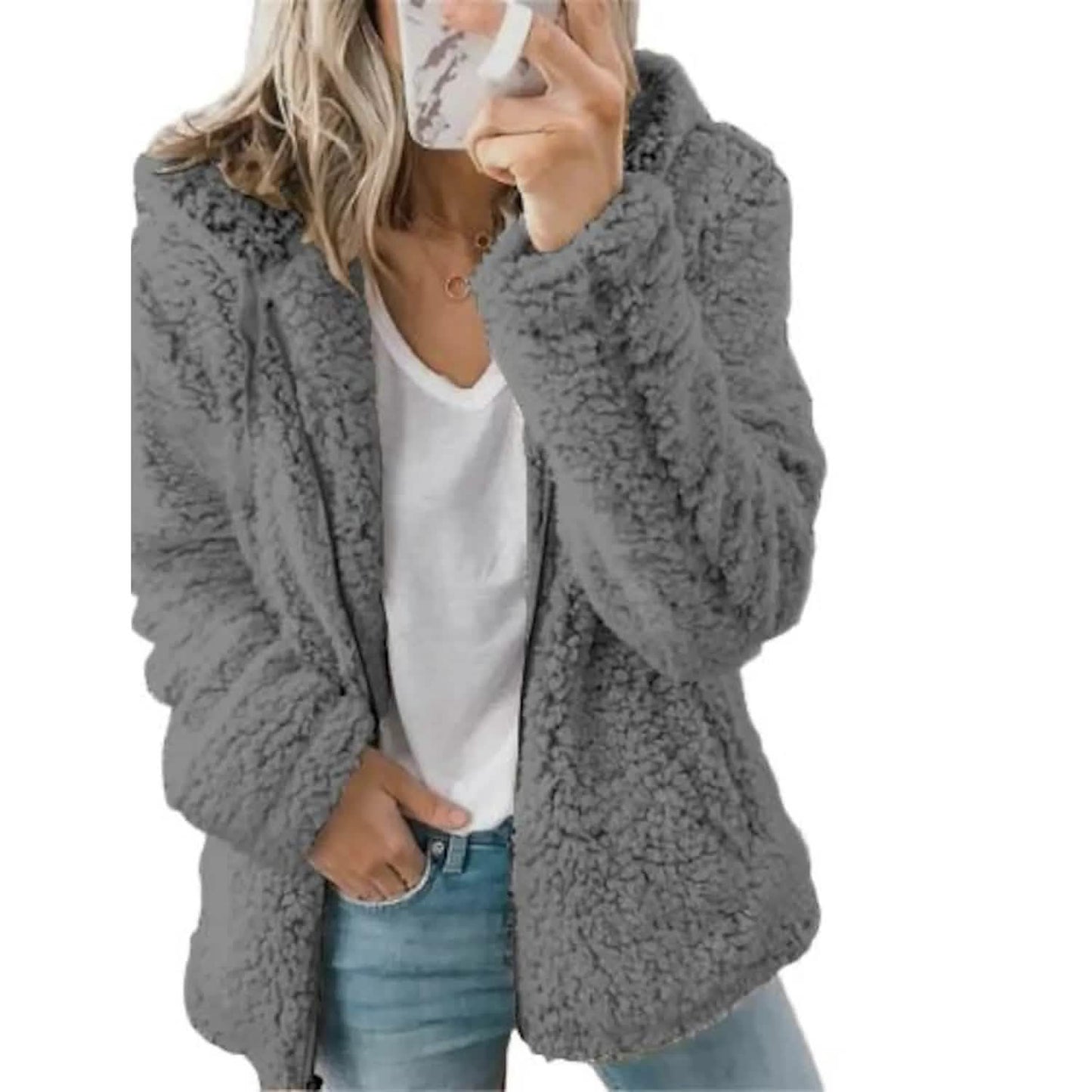 Damen Hoodie-Mantel in großen Größen, Langarm