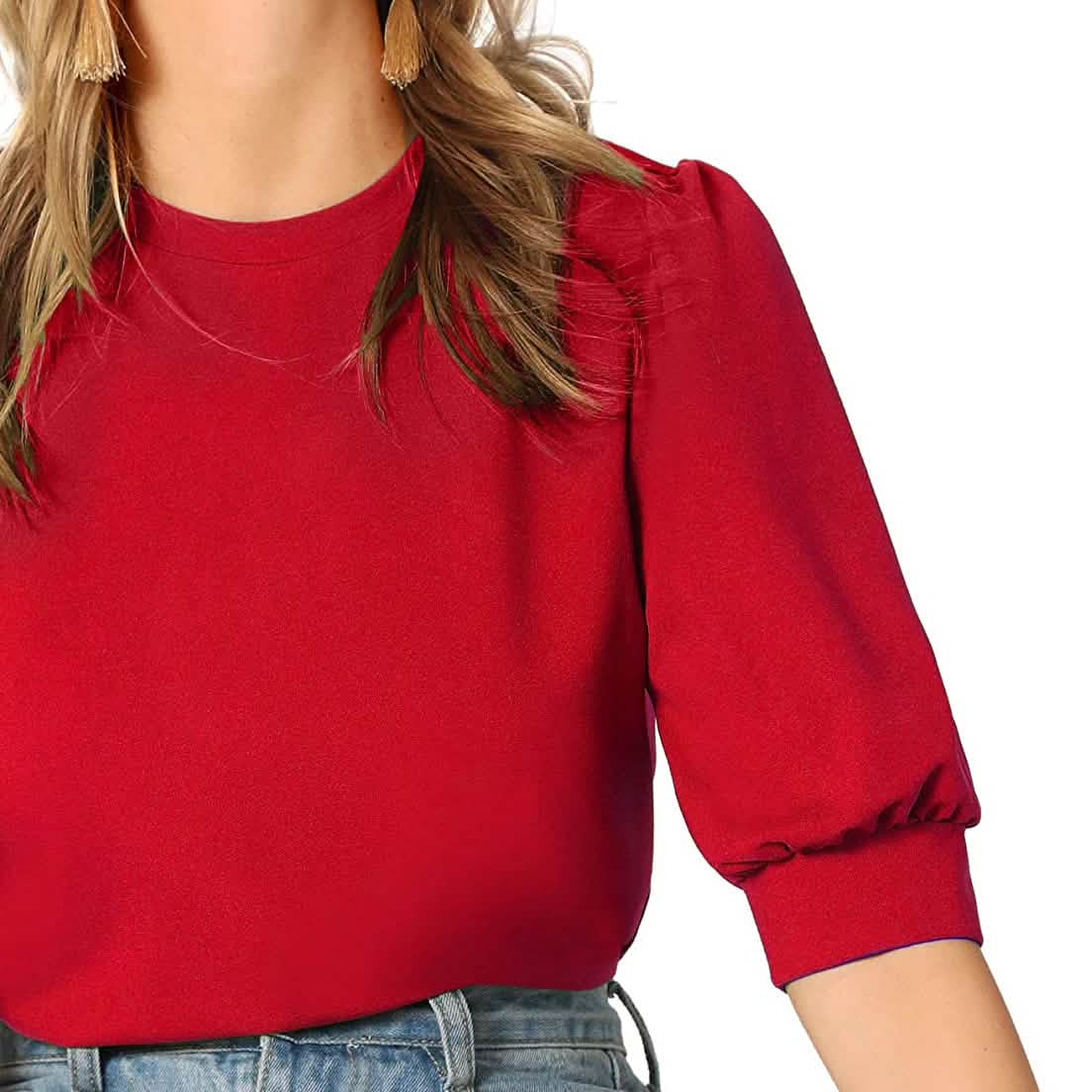 Damen-Puffärmel-Pullover mit Schlüsselloch-Rückenbluse