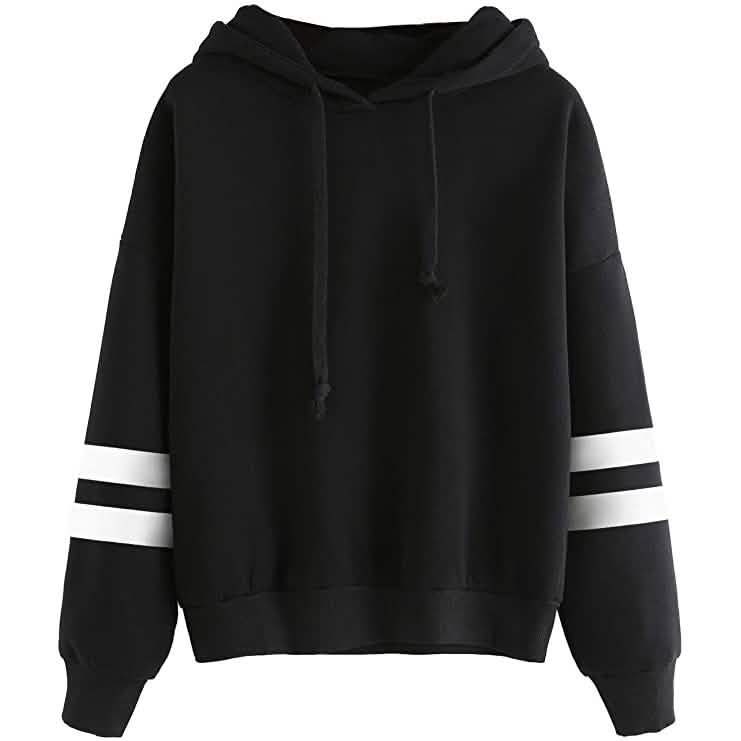 Damen Pullover Fleece Kapuzenpulli mit überschnittenen Schultern und Streifen