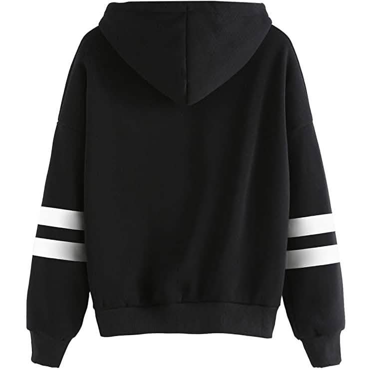 Damen Pullover Fleece Kapuzenpulli mit überschnittenen Schultern und Streifen