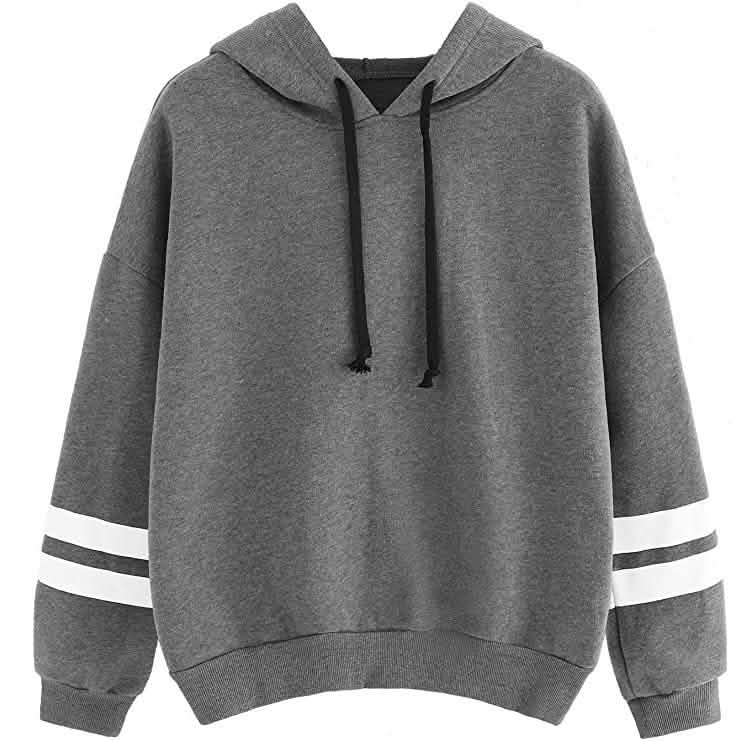 Damen Pullover Fleece Kapuzenpulli mit überschnittenen Schultern und Streifen