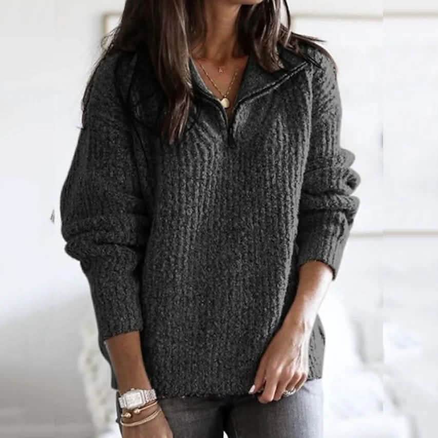 Damen Pullover Reißverschluss Einfarbig Basic Lässig Langarm Strickjacke