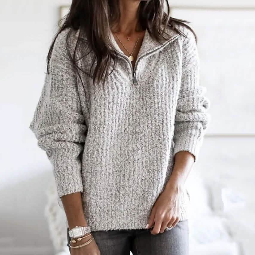 Damen Pullover Reißverschluss Einfarbig Basic Lässig Langarm Strickjacke