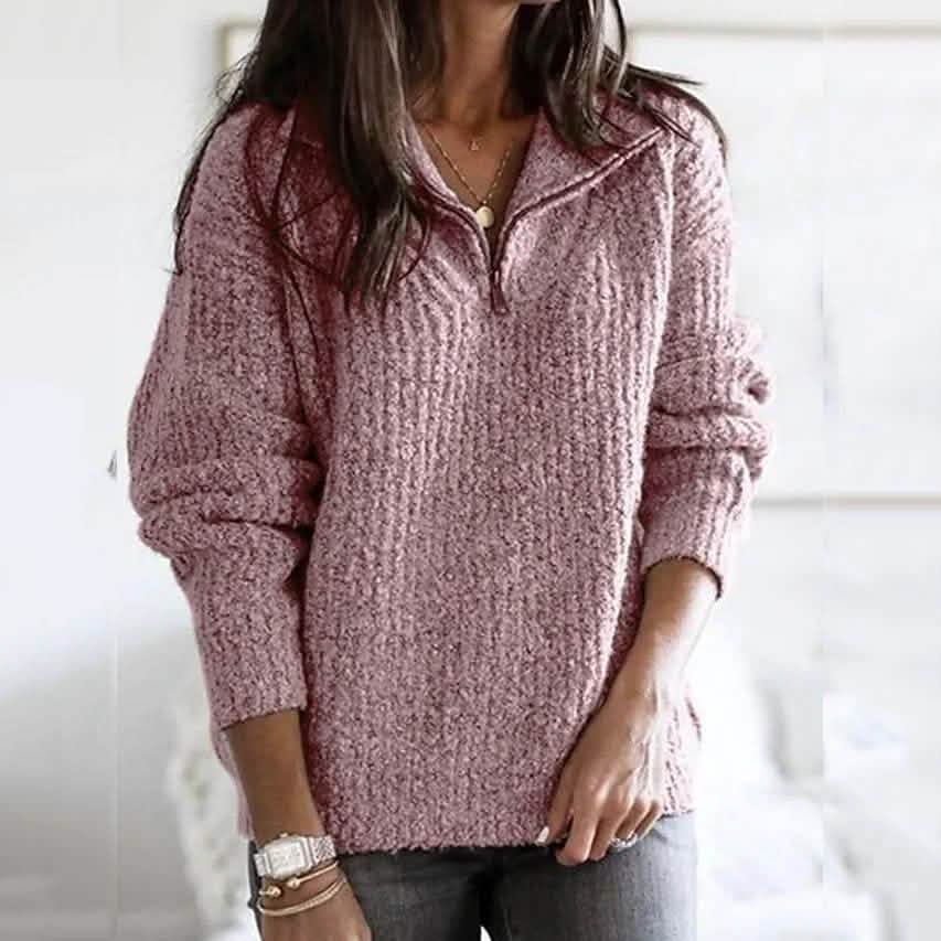 Damen Pullover Reißverschluss Einfarbig Basic Lässig Langarm Strickjacke