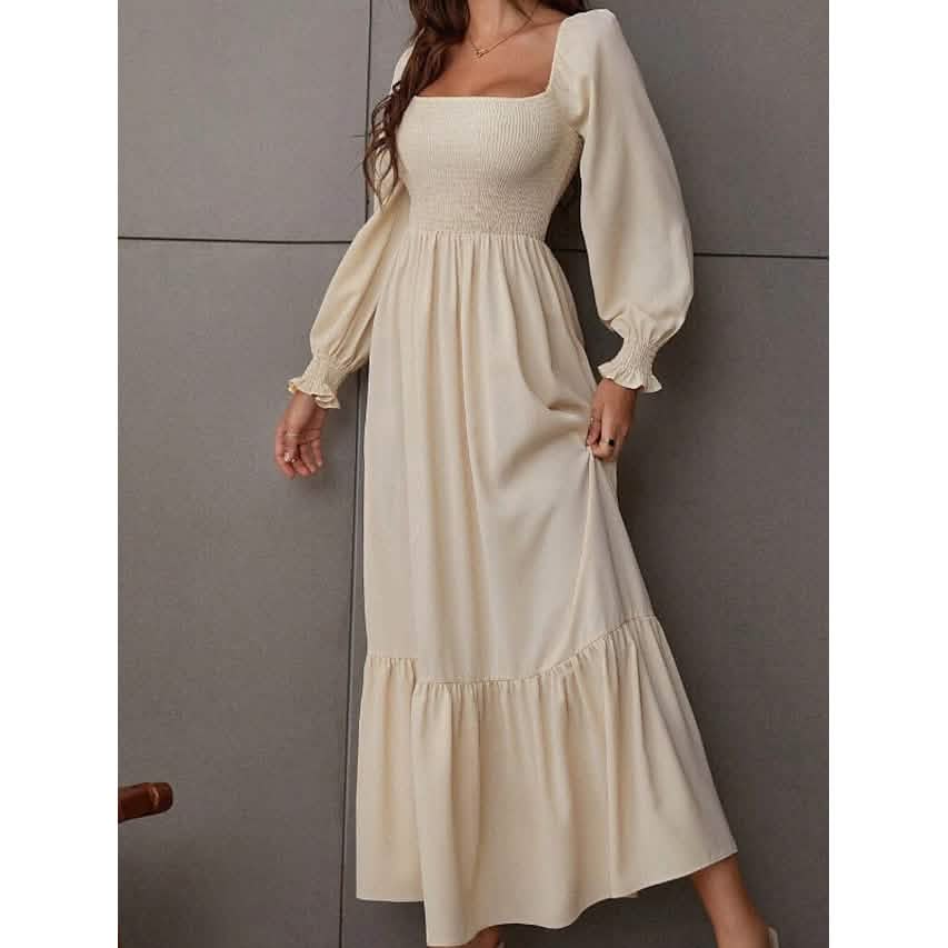 Damen Rüschen Herbst Winter Swing Midikleid