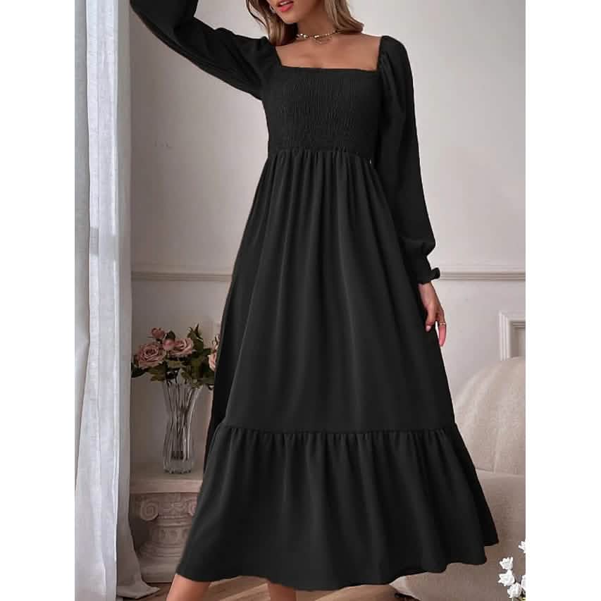 Damen Rüschen Herbst Winter Swing Midikleid