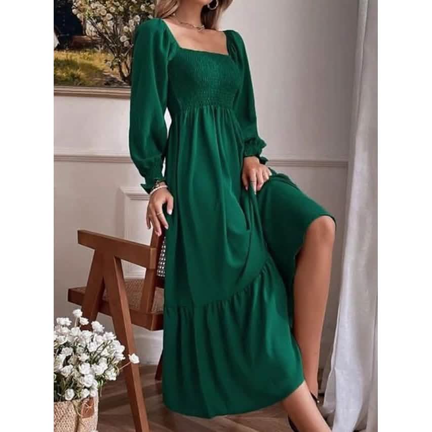 Damen Rüschen Herbst Winter Swing Midikleid