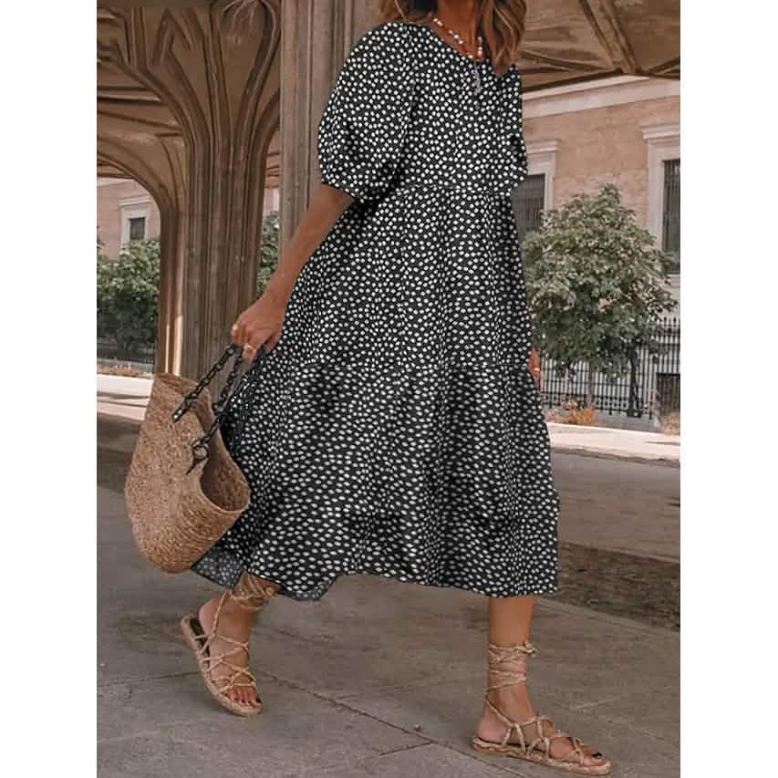 Damenrüschenkleid mit Patchwork-Print in Midilänge