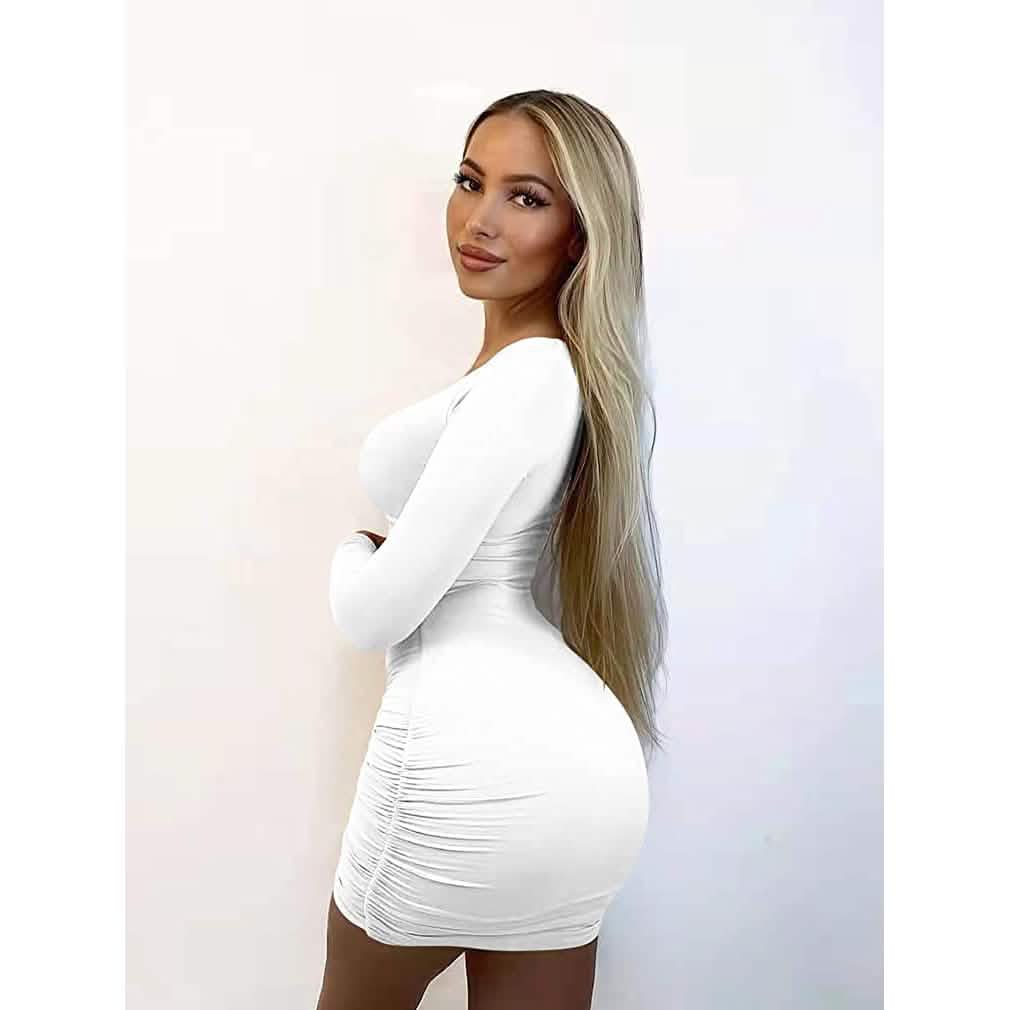 Damen Sexy Bodycon Kleid mit tiefem V-Ausschnitt, langen Ärmeln und Cut-Outs, Club Mini-Kleid