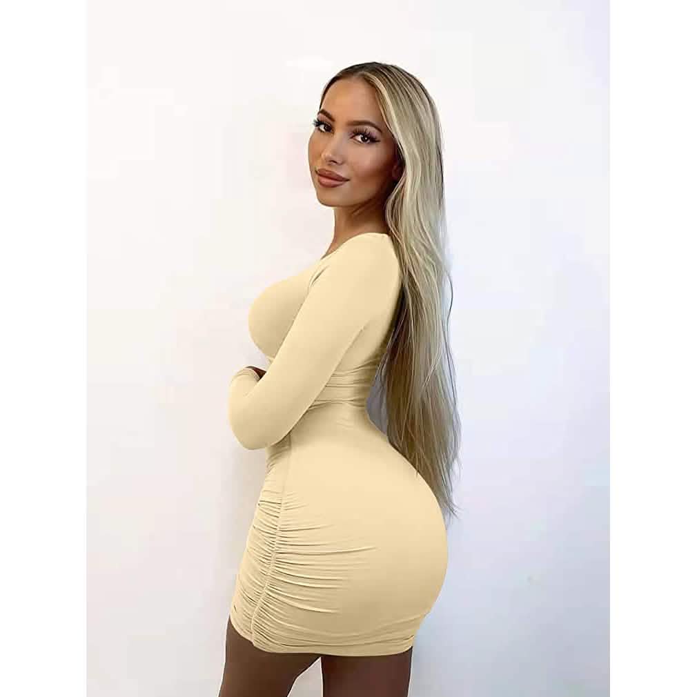 Damen Sexy Bodycon Kleid mit tiefem V-Ausschnitt, langen Ärmeln und Cut-Outs, Club Mini-Kleid