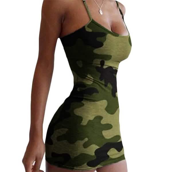 Damen sexy ärmelloses Camouflage-Minikleid