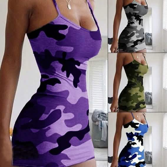 Damen sexy ärmelloses Camouflage-Minikleid