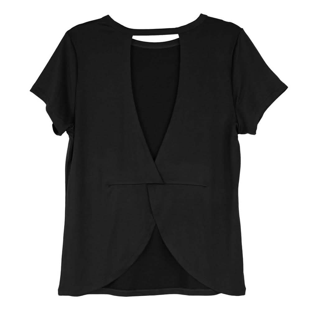 Damen Kurzarm Crisscross Offener Rücken Einfarbiges T-Shirt Bluse