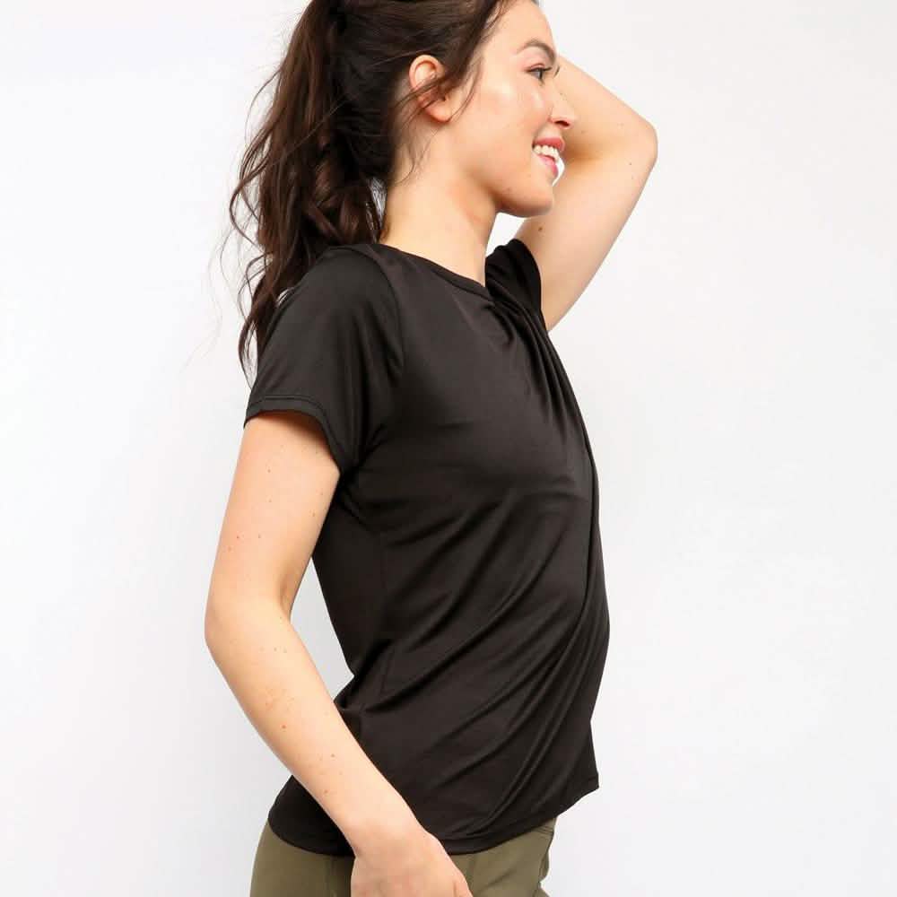 Damen Kurzarm Crisscross Offener Rücken Einfarbiges T-Shirt Bluse